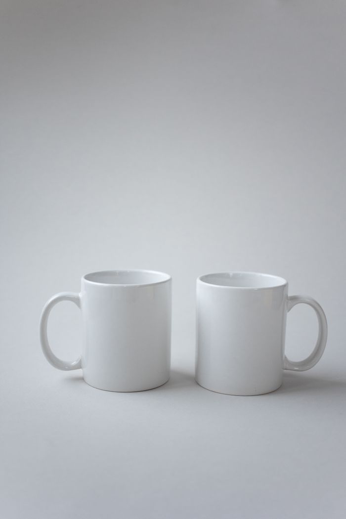 White printed mugs