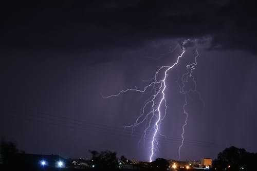 Free Lightning Strike from the Gloomy Sky Stock Photo