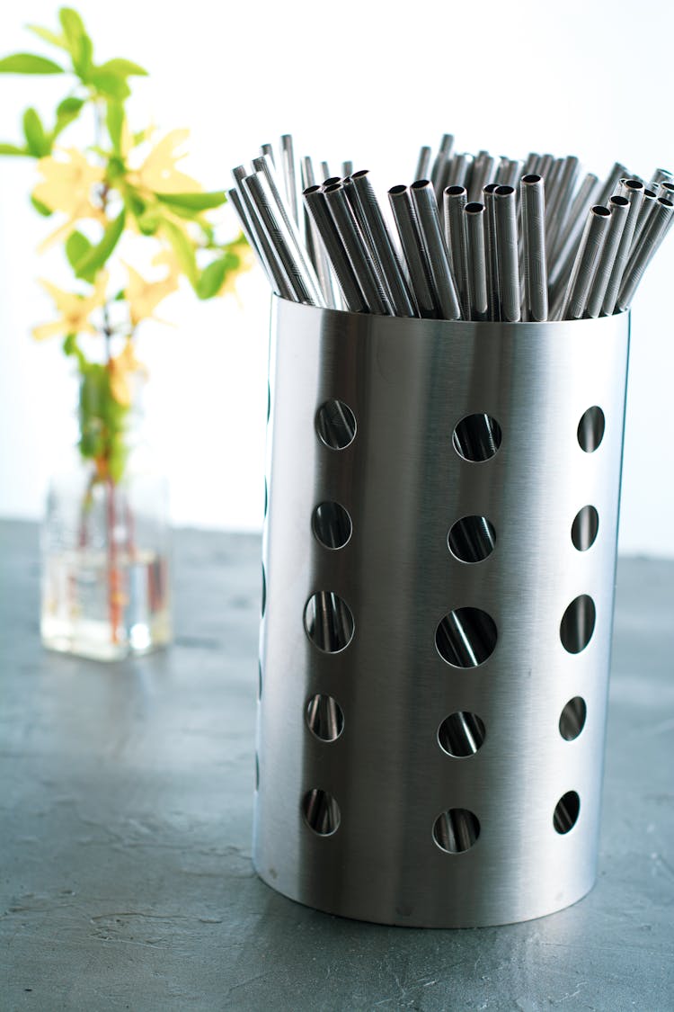 Stainless Steel Straw On A Holder