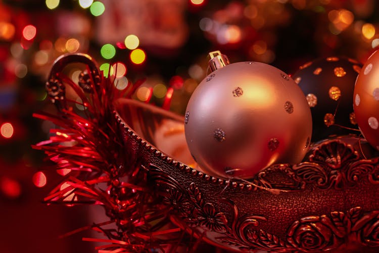 Colorful Christmas Ornaments In Close-up Photography