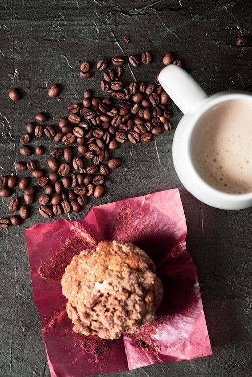 Free Overhead Shot of a Muffin and Coffee Stock Photo