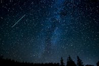 一颗流星划过银河系，星空景色令人惊叹