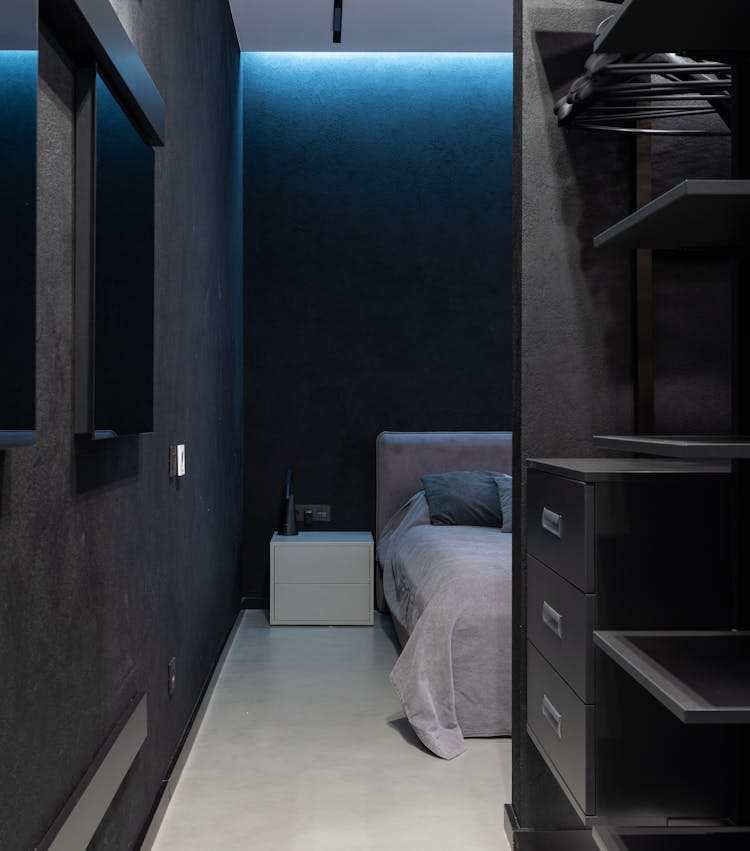 Modern Bedroom With Open Wardrobe