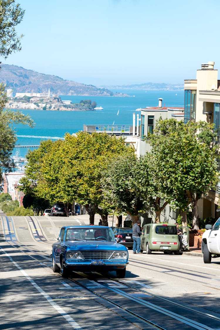 Retro Car Driving Road Near Sea