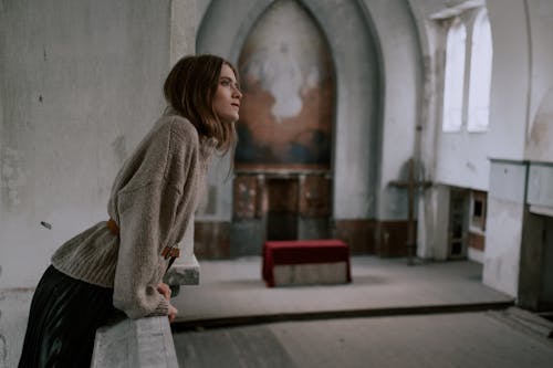 Free A Woman at an Abandoned Church Stock Photo