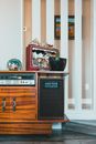 Retro furniture of radiogram with decor at home