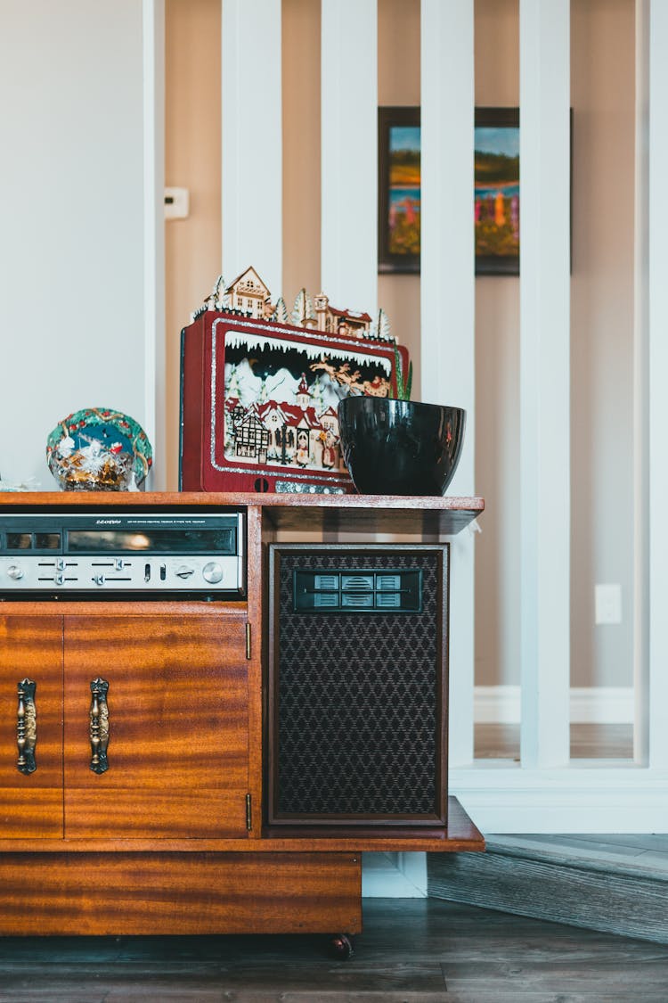 Retro Furniture Of Radiogram With Decor At Home