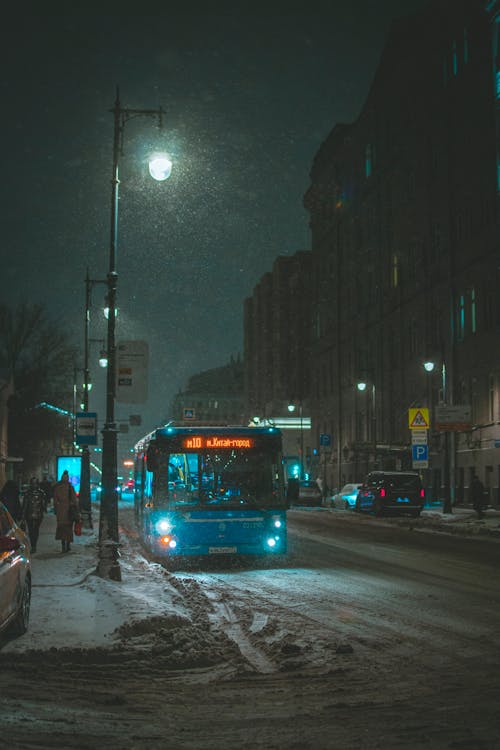 A Bus Under a Street Light