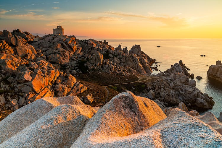 Capo Testa Archipelago In Italy At Sunset 