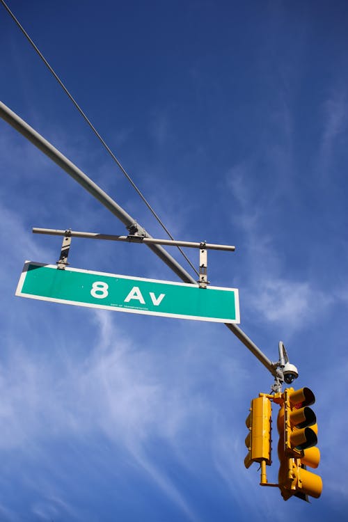 Free stock photo of 8th avenue, blue and yellow, blue sky
