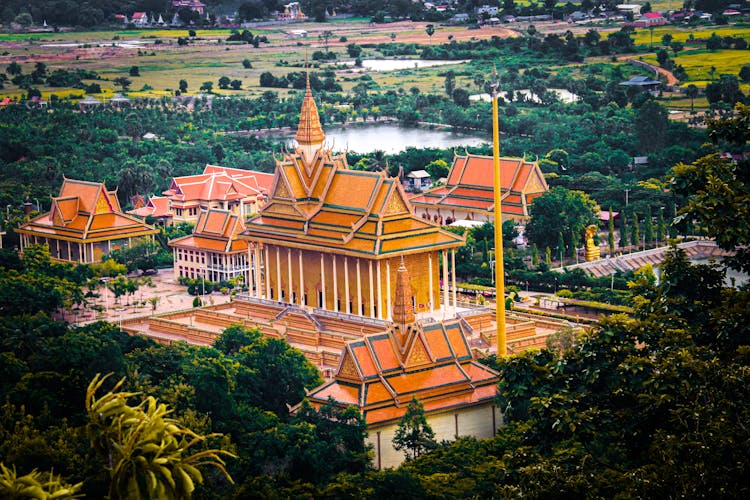 Landscape With Orange Roof Pagodas