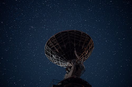 Free Radio telescope under bright starry sky Stock Photo