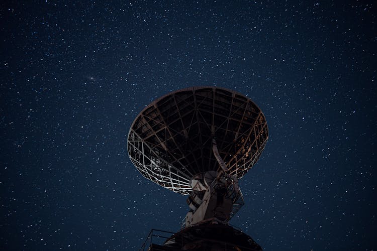 Radio Telescope Under Bright Starry Sky