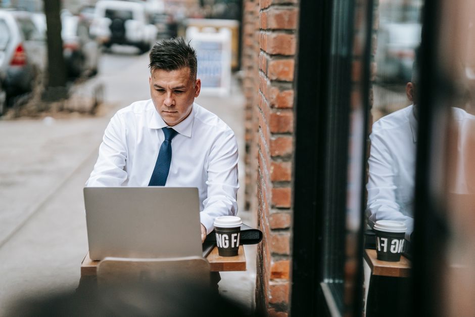 business person laptop customer profile