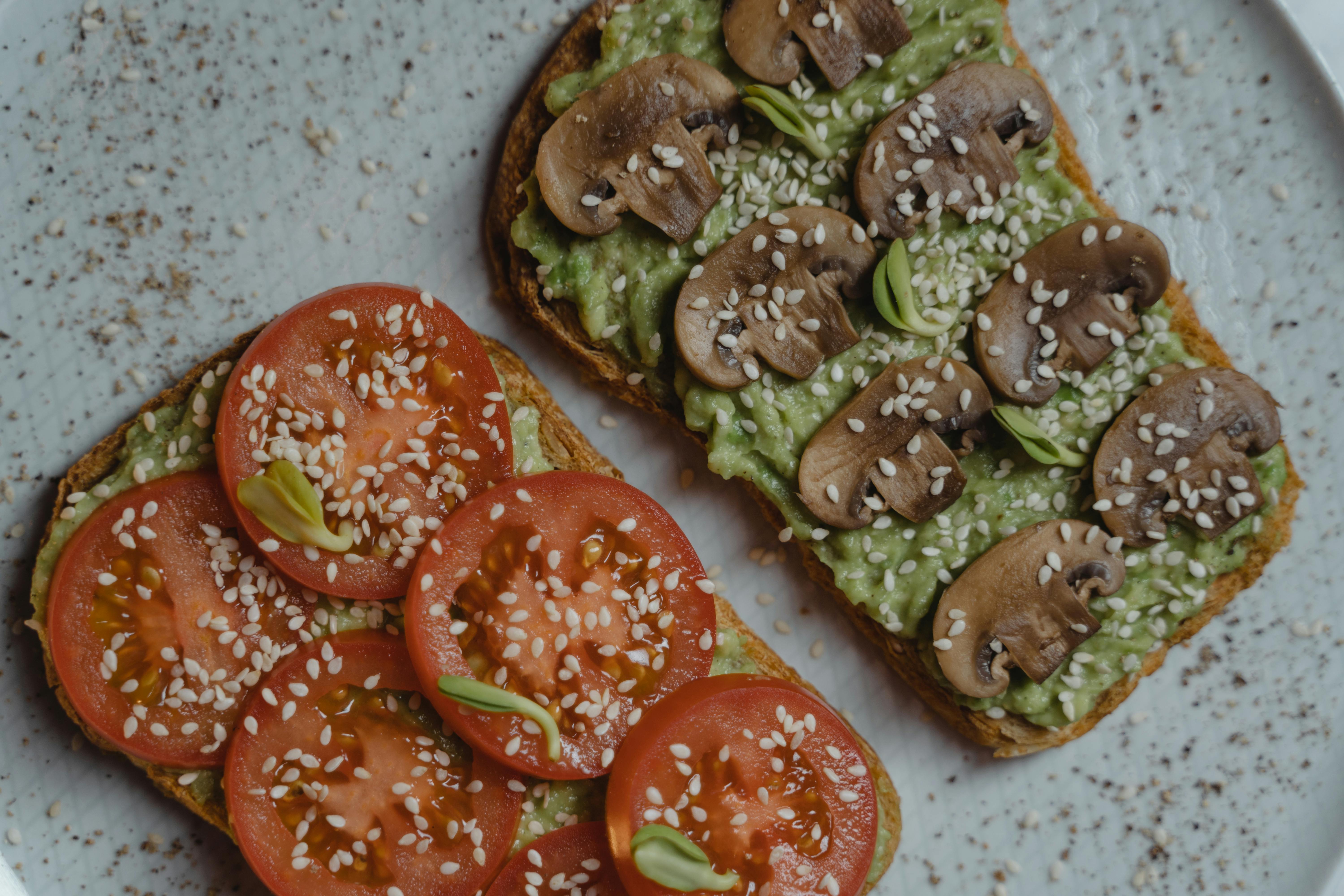 sliced tomato and mushroom on sandwiches