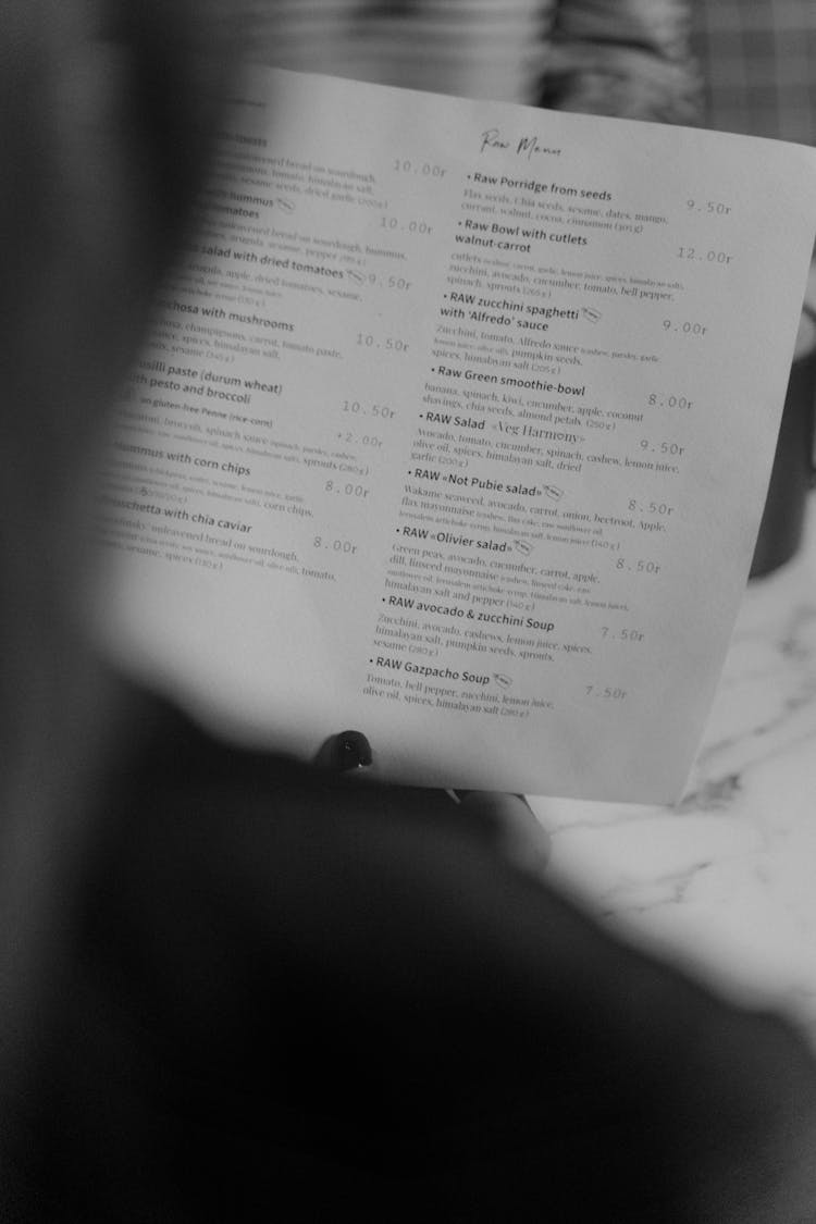 Grayscale Photo Of Person Holding A Menu 