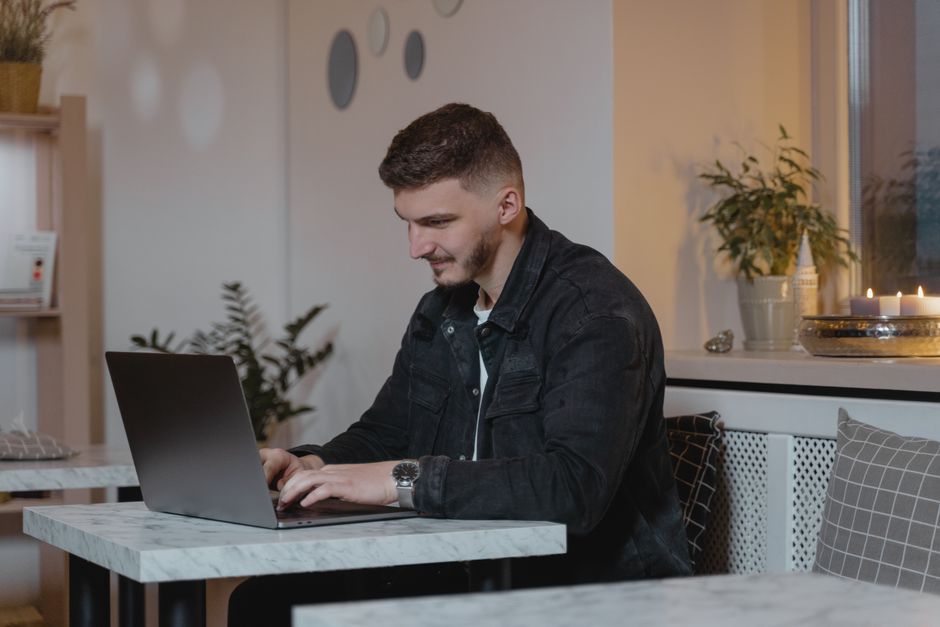 professional typing laptop modern office focused