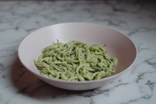 Free Pesto Pasta on Ceramic Bowl Stock Photo