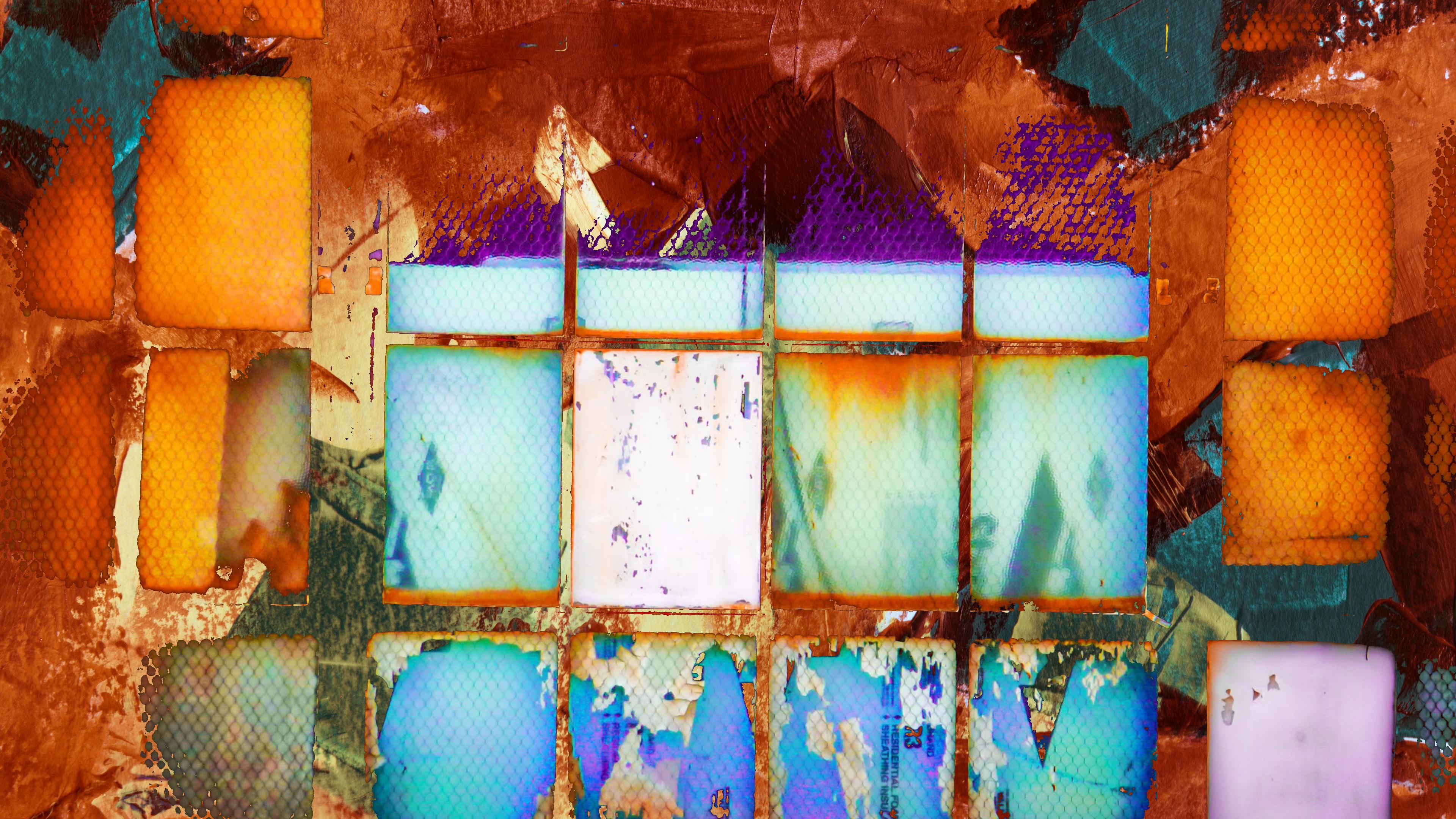 Grid layout design showcasing a modern website interface with images and text arranged in a structured grid pattern.