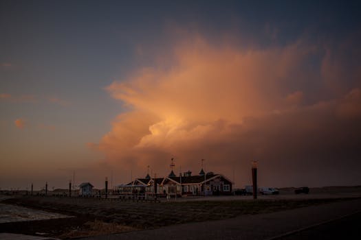 Captivating sunset view over Gosch restaurant in Sankt Peter-Ording, Germany.