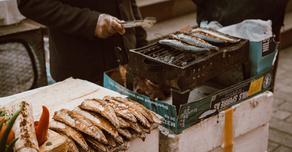 Bergen fish market Bryggen wharf with fresh Norwegian seafood