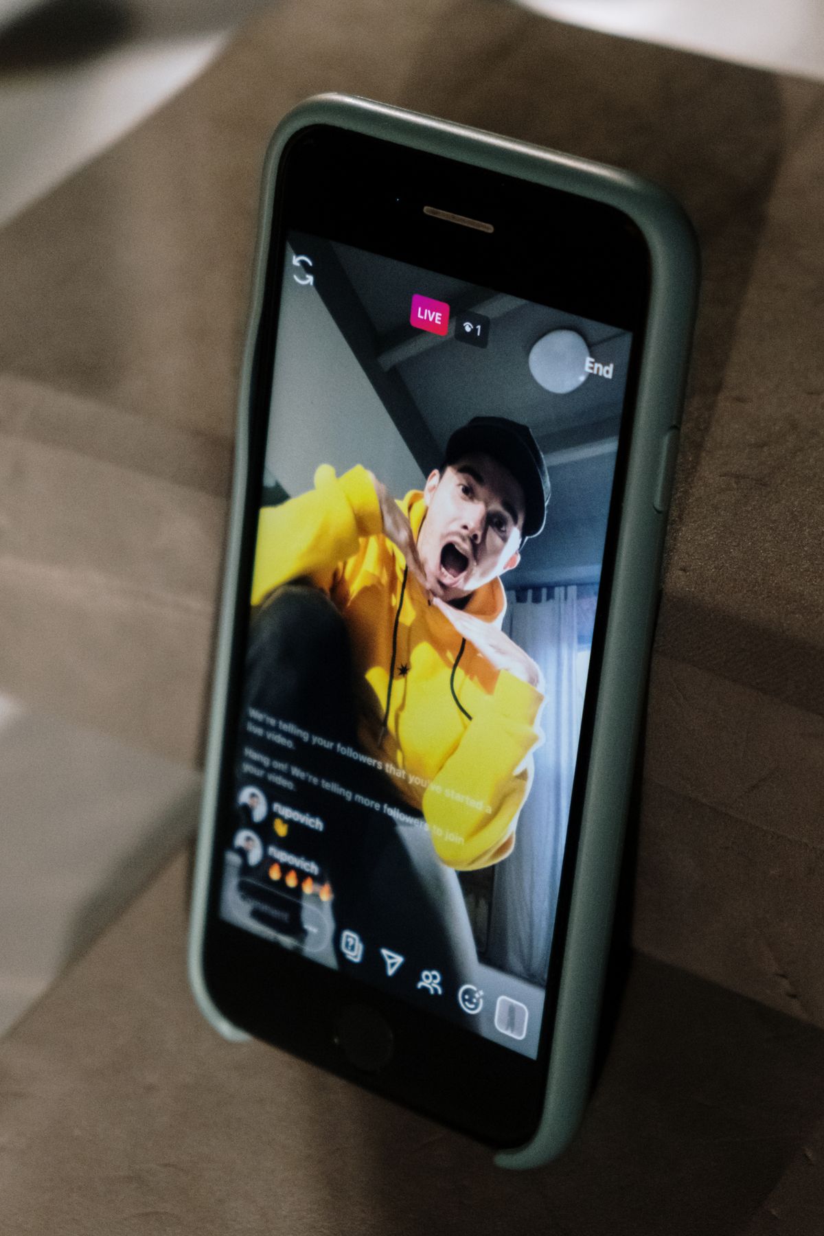 A live broadcast displayed on a smartphone