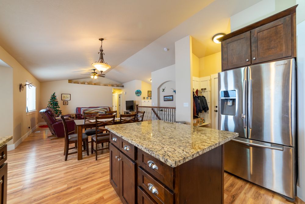 Modern kitchen island with granite countertop