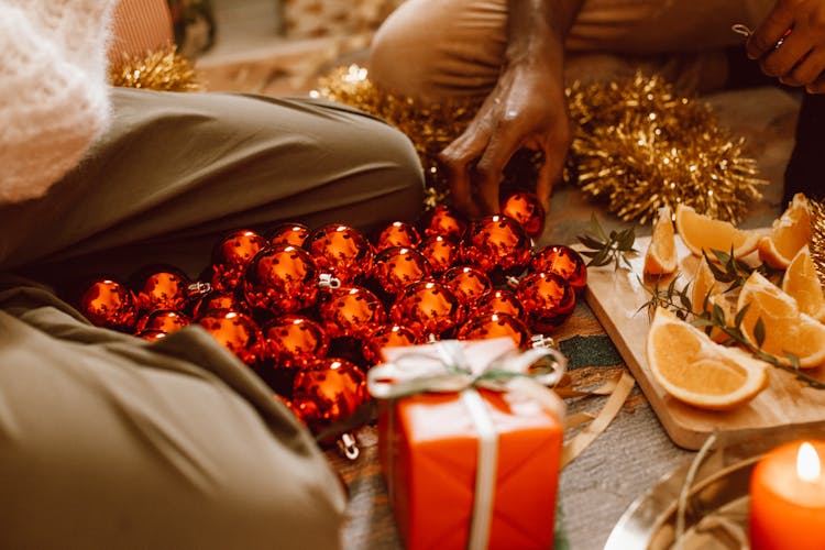 Christmas Balls On The Carpet