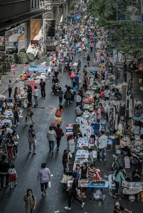 Gratis stockfoto met boodschappen doen, luchtfotografie, markt