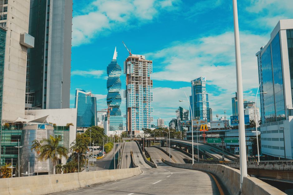 Smartphone displaying Google Maps navigating a street in Panama City
