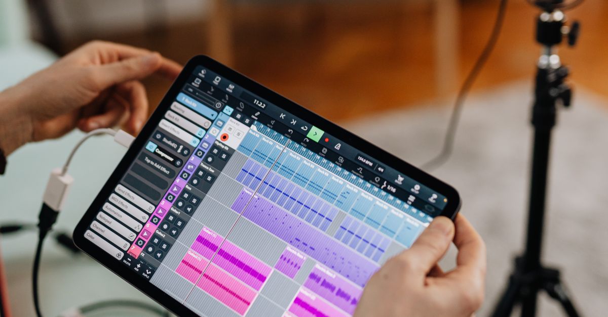 Split screen showing TikTok app and music production software