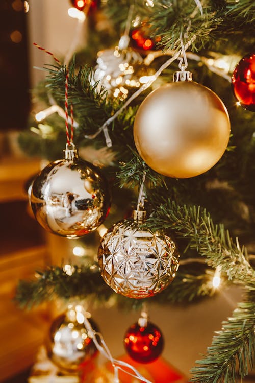 Christmas Balls Hanging on a Christmas Tree