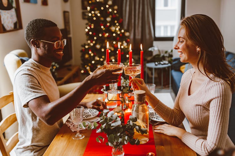 Couple Drinking Wine On Christmas Day