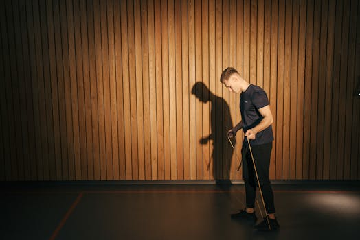 Focused man preparing to exercise with a skipping rope in a stylish gym setting.