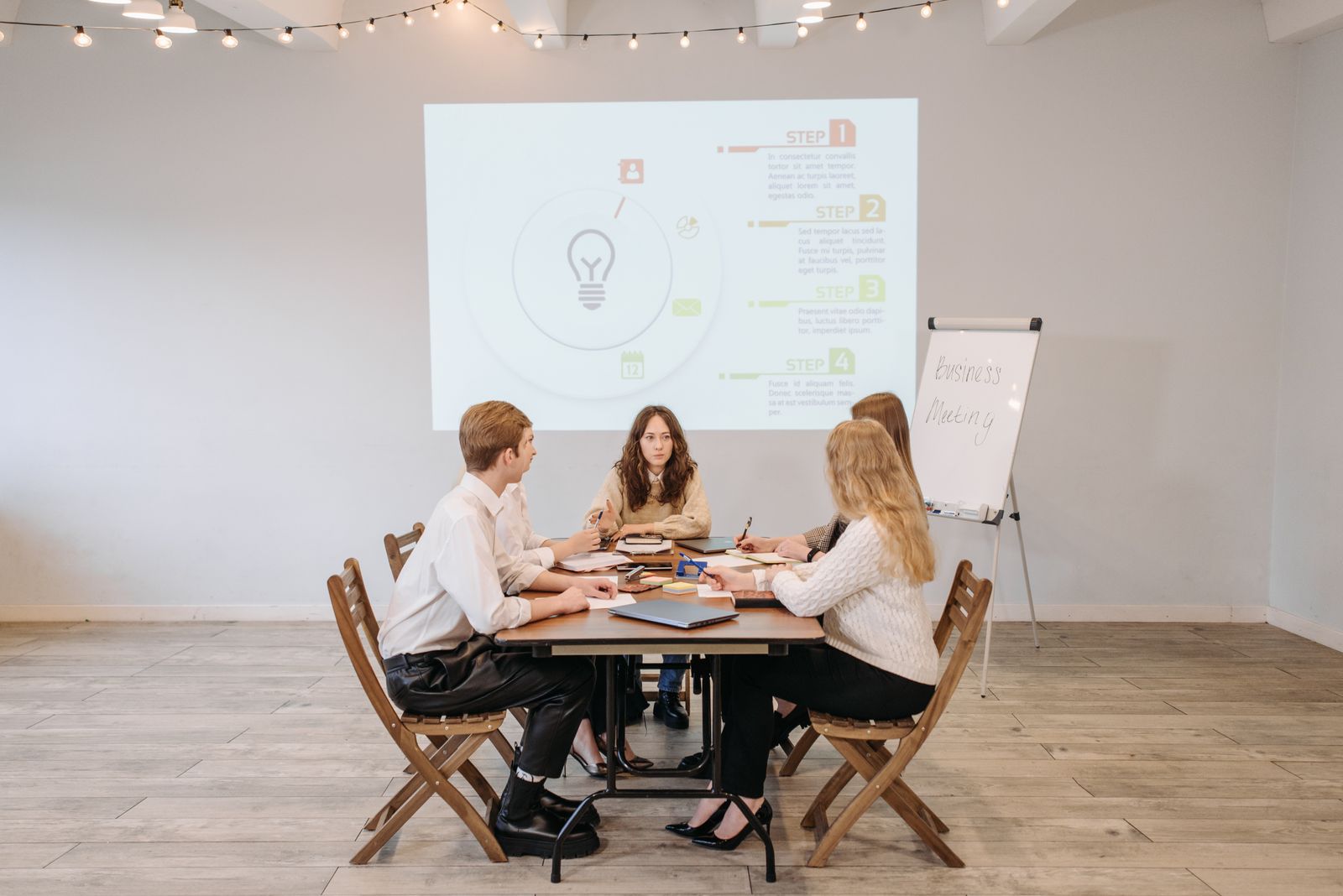 Team discussing strategy in a meeting room