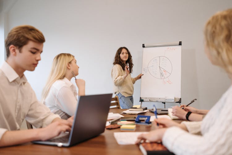 Employees Looking At The Woman Speaking In Front Of Them