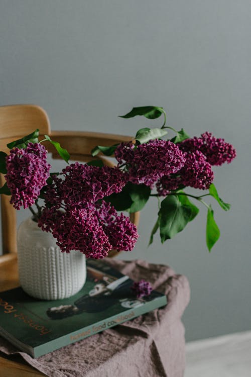 Vivid lilac branches in vase in modern room