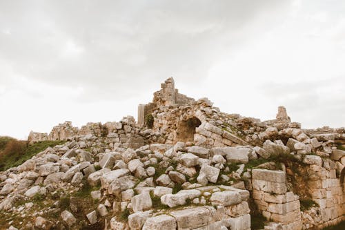Ruins of a Building Under a White Sky