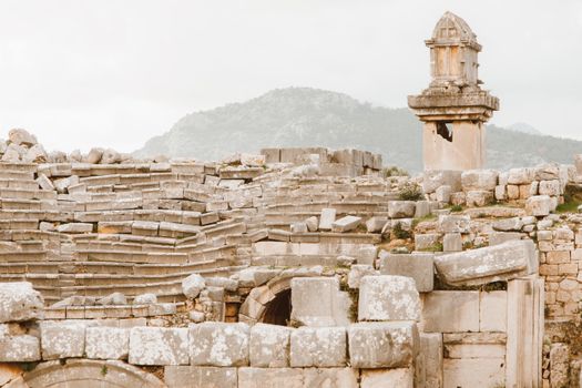 Explore the ancient ruins of Xanthos, Turkey, showcasing stunning stone masonry and historical architecture.
