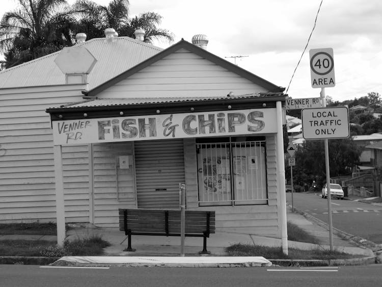 Black And White Photo On Fish & Chips Store Signage