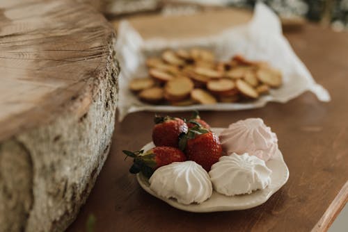 Plate with Strawberries and Meringues