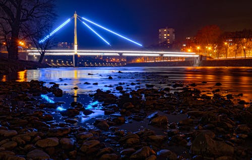 Free stock photo of big river, blue light, bridge Stock Photo