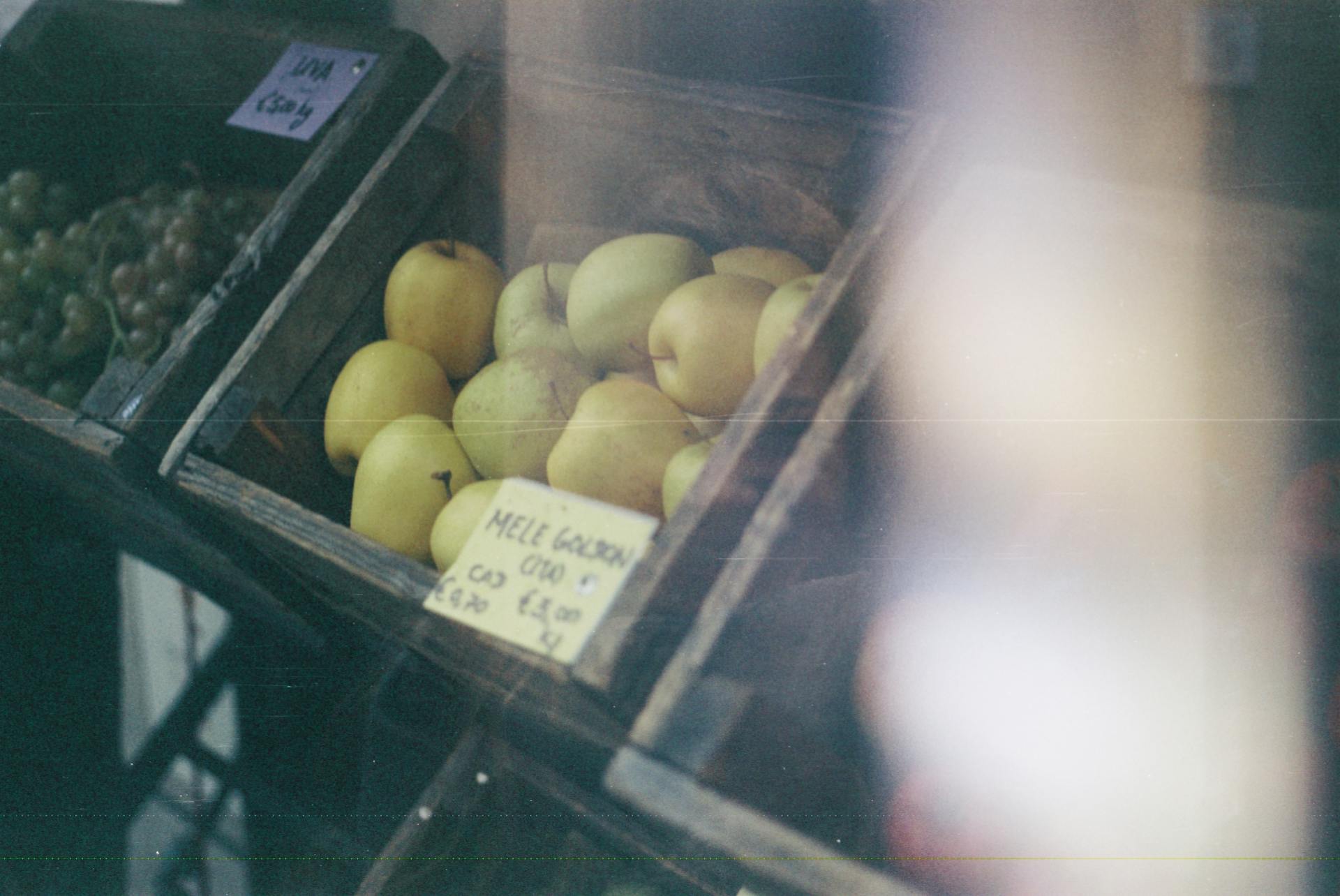 Green Apples in Crate at Market