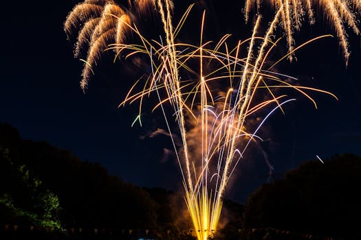 节日庆祝活动期间，夜空中绽放着壮观的烟花