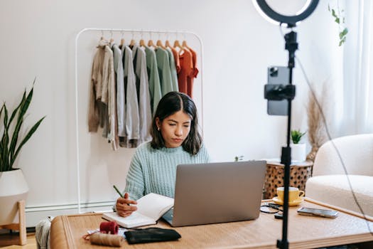 Local business owner planning her social media content strategy