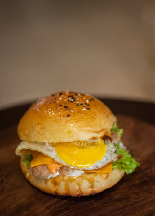 A Burger on a Wooden Tray