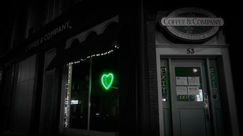 Free stock photo of bar cafe, city at night, green Stock Photo