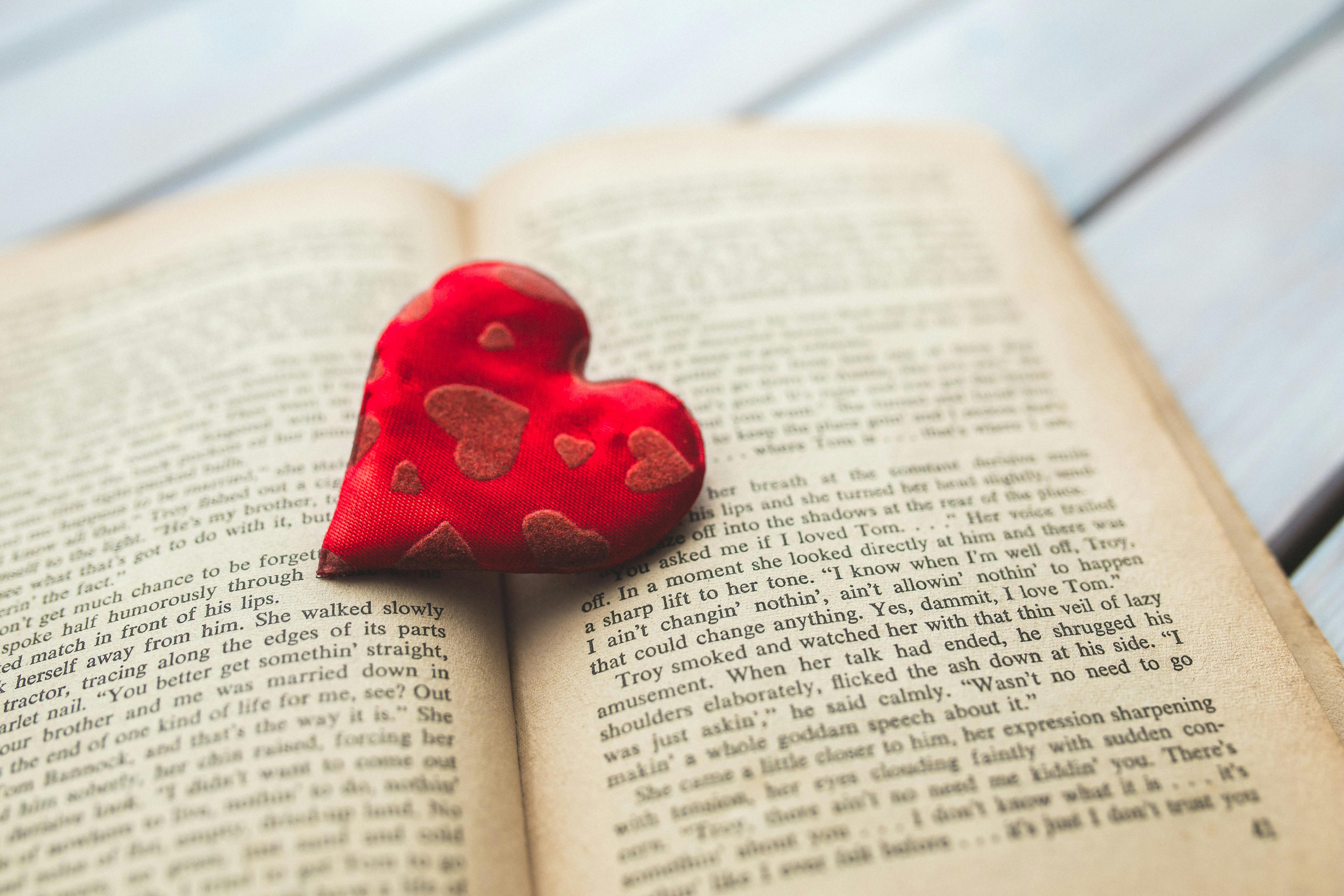 Red heart on a old opened book \u00b7 Free Stock Photo