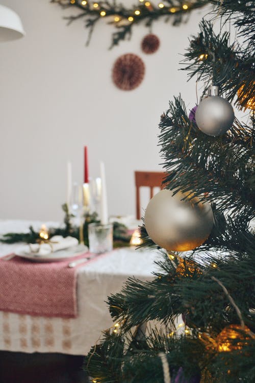 Christmas Table Decoration and Fir Tree