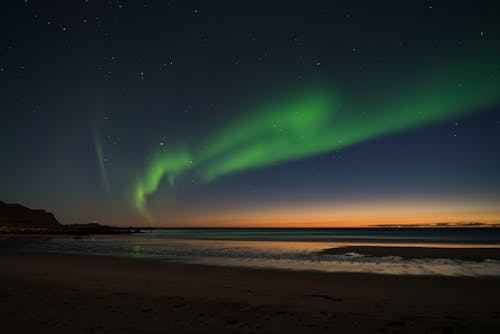 Aurora Light in the Sky Over the Sea